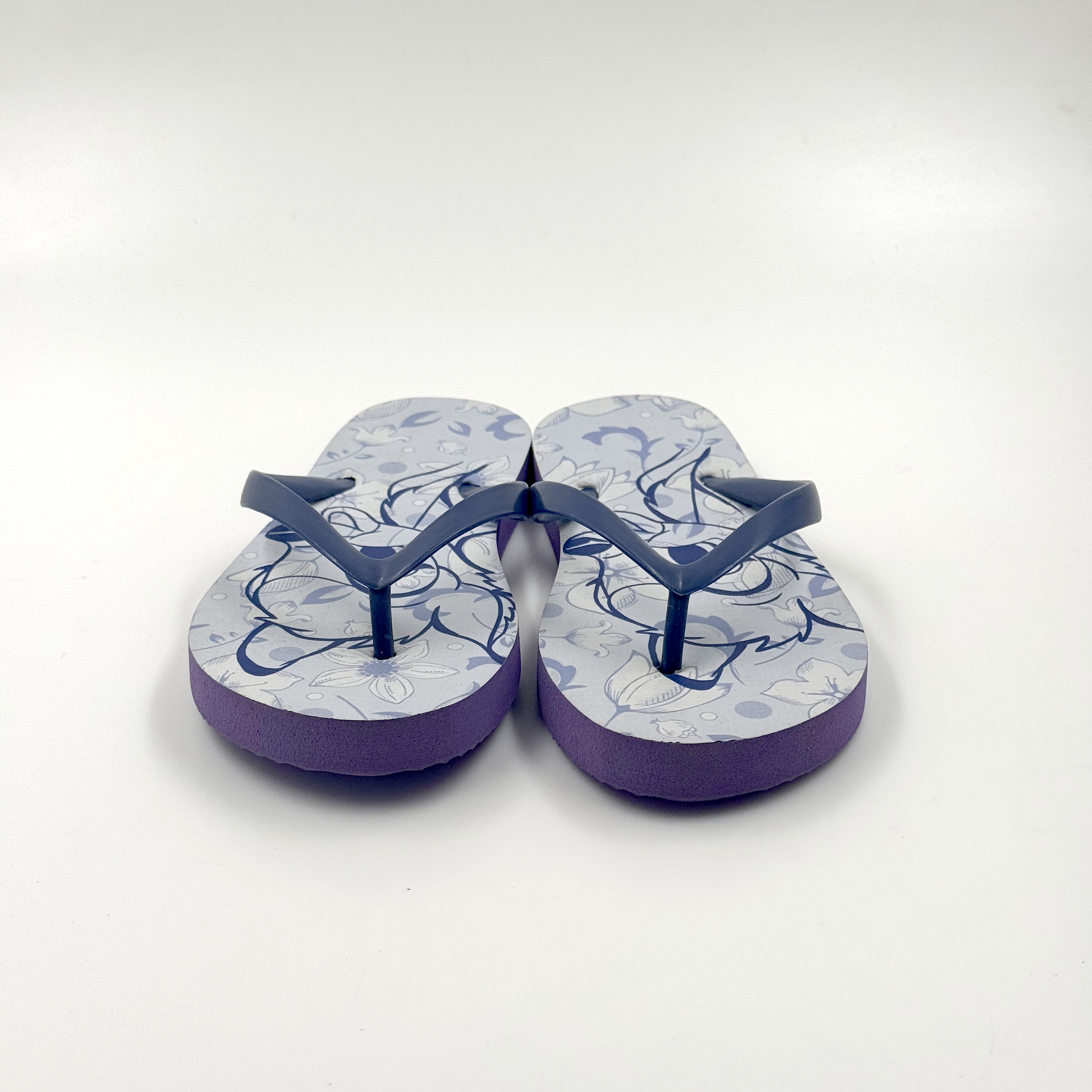 Chanclas para niños con estampado floral azul al por mayor con correas oscuras