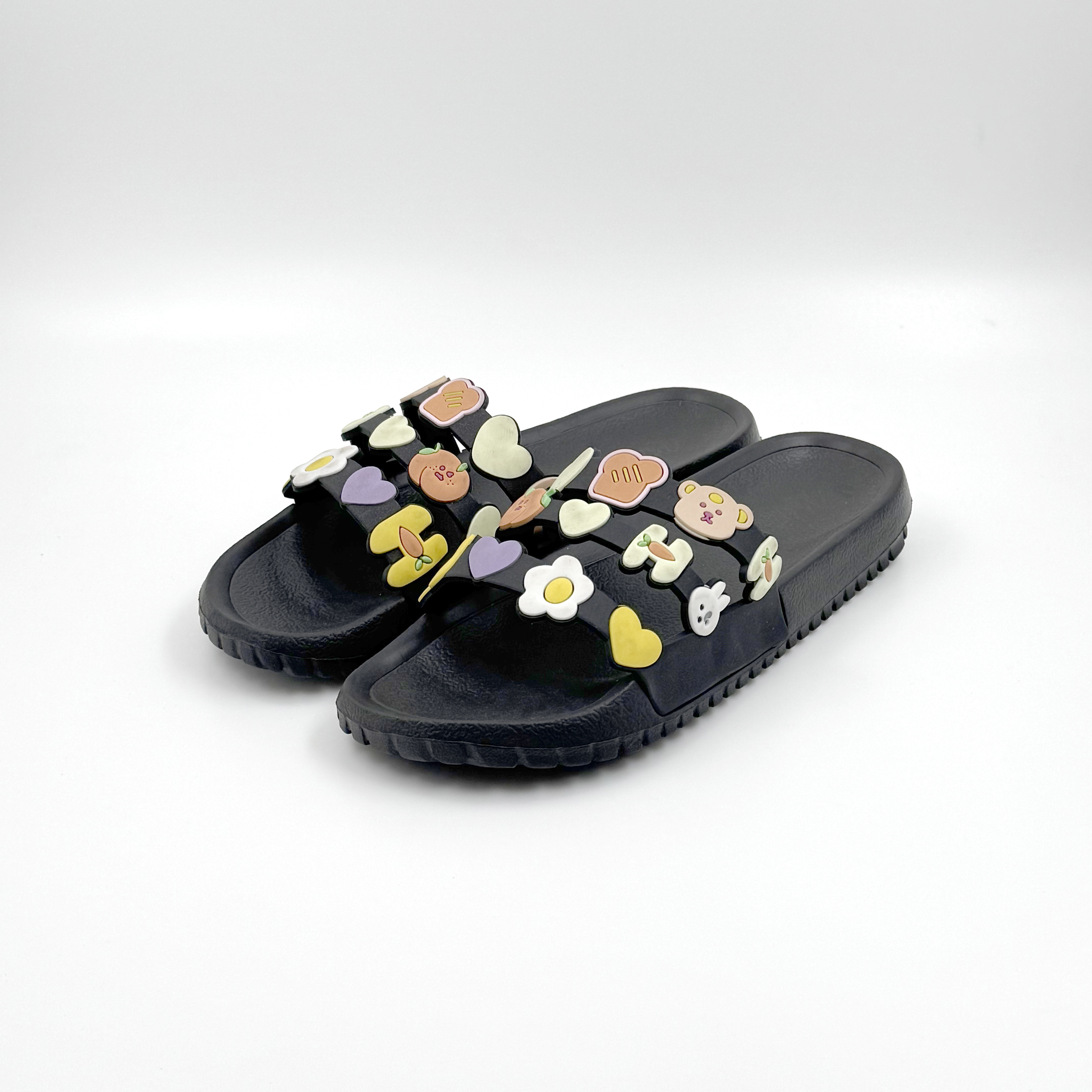 Mujeres zapatillas de flores Sandalias de dibujos animados negros Eva