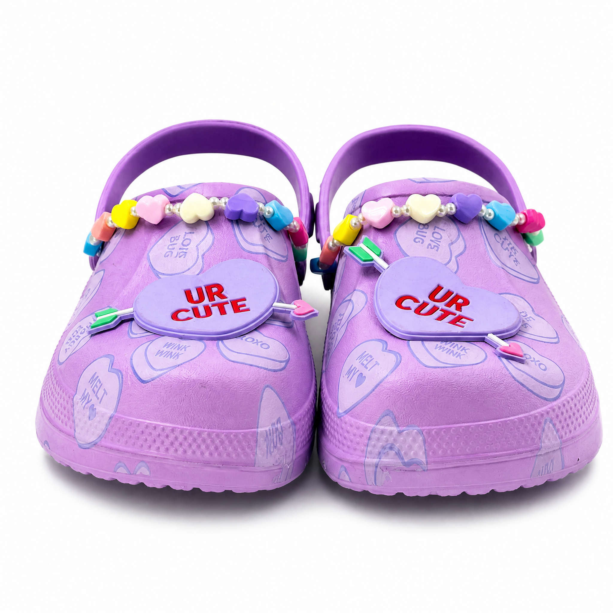 Zuecos con forma de corazón UR CUTE para niños a granel con dijes | Fábrica De Zapatos De Jardín Púrpuras Para Niñas al por mayor