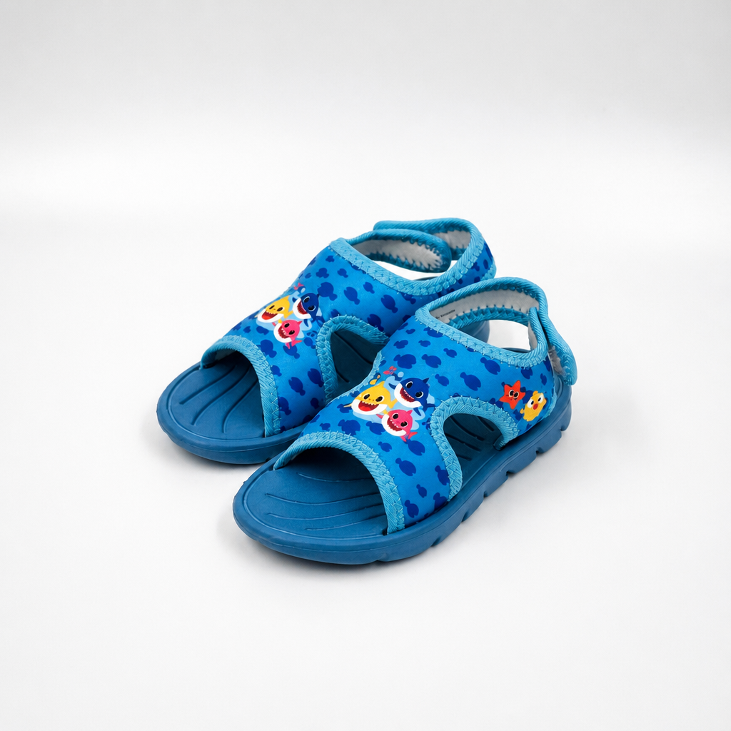 Proveedor al por mayor de sandalias de playa para niños con tema del océano de tiburón bebé