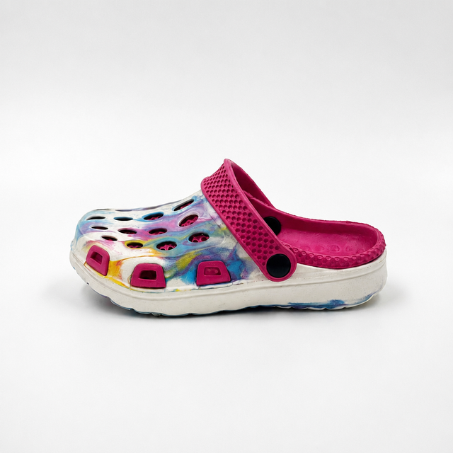 Zuecos coloridos al por mayor para niños Tie-Dye con correa rosa de EVA