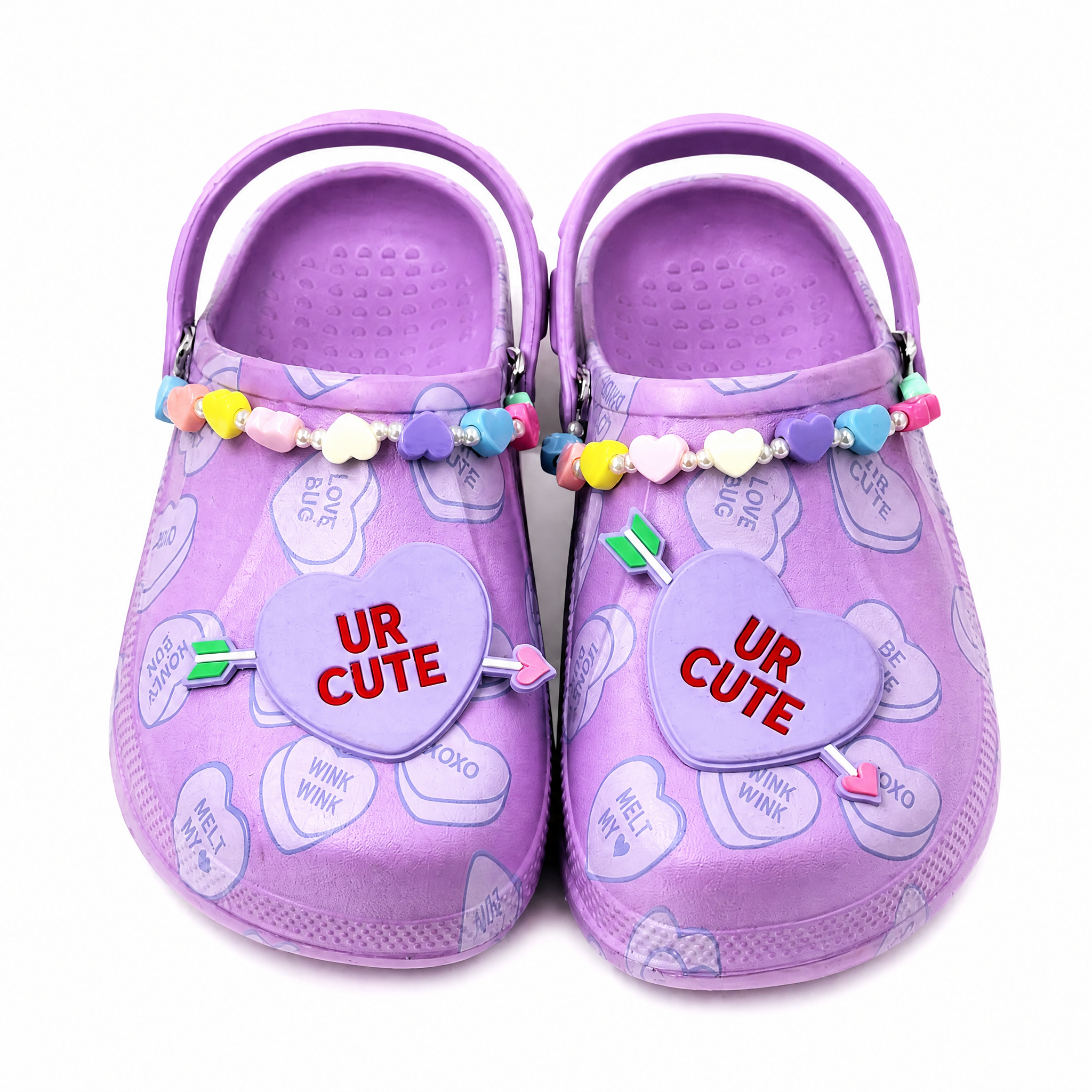 Zuecos con forma de corazón UR CUTE para niños a granel con dijes | Fábrica De Zapatos De Jardín Púrpuras Para Niñas al por mayor