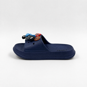 Chanclas azul marino para niños al por mayor con dijes de motocicleta y baloncesto