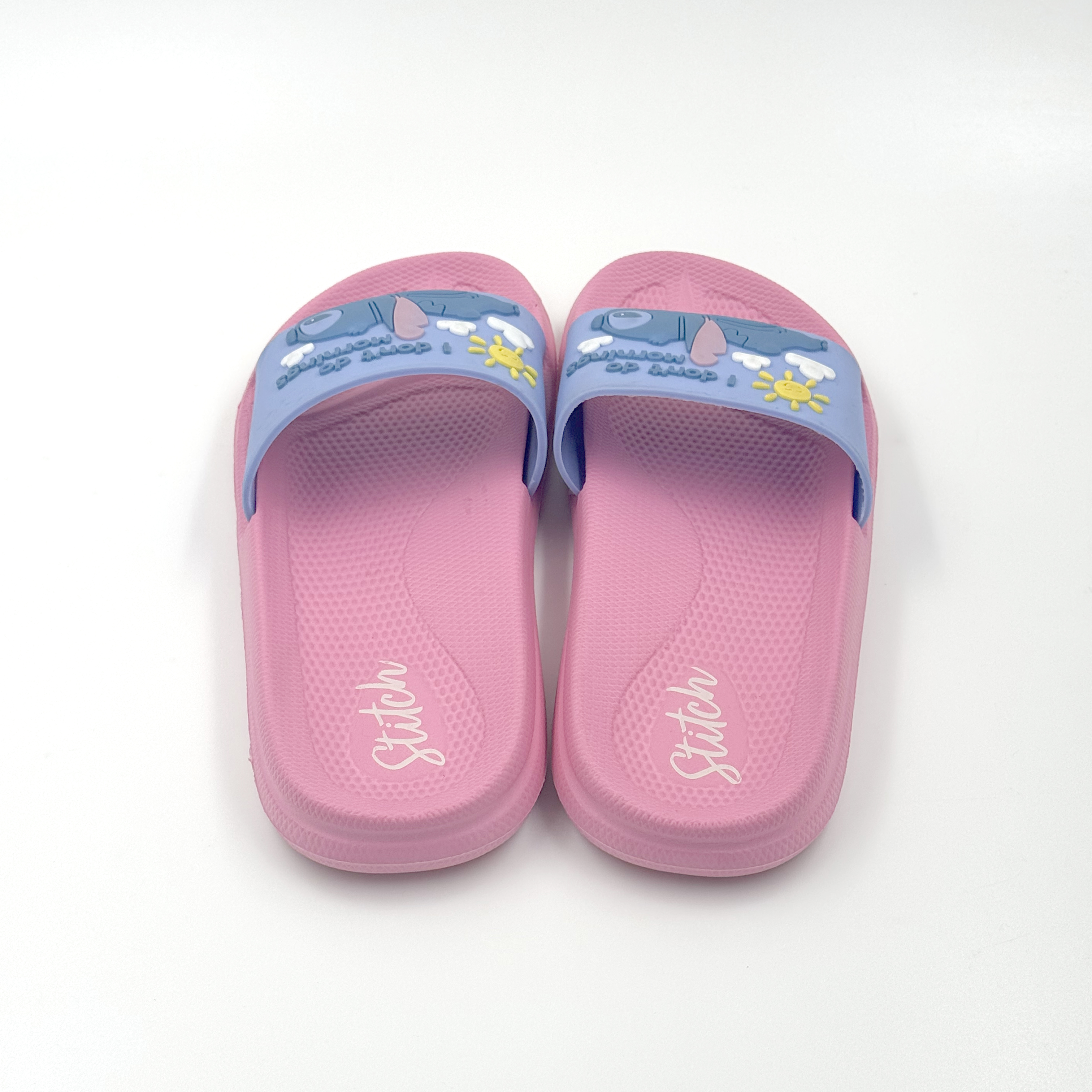 Chanclas de punto rosa y azul para niños al por mayor "No hago las mañanas"