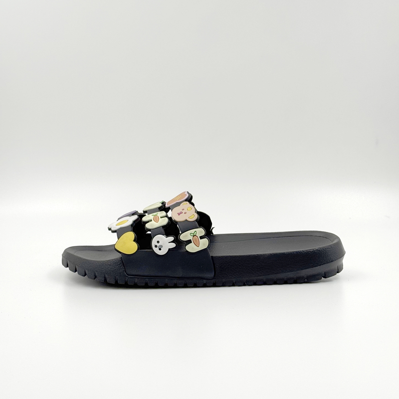 Mujeres zapatillas de flores Sandalias de dibujos animados negros Eva