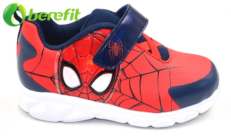Zapatilla para niños con suela de plataforma MD con diseño de Spiderman rojo y azul con luz en la parte superior
