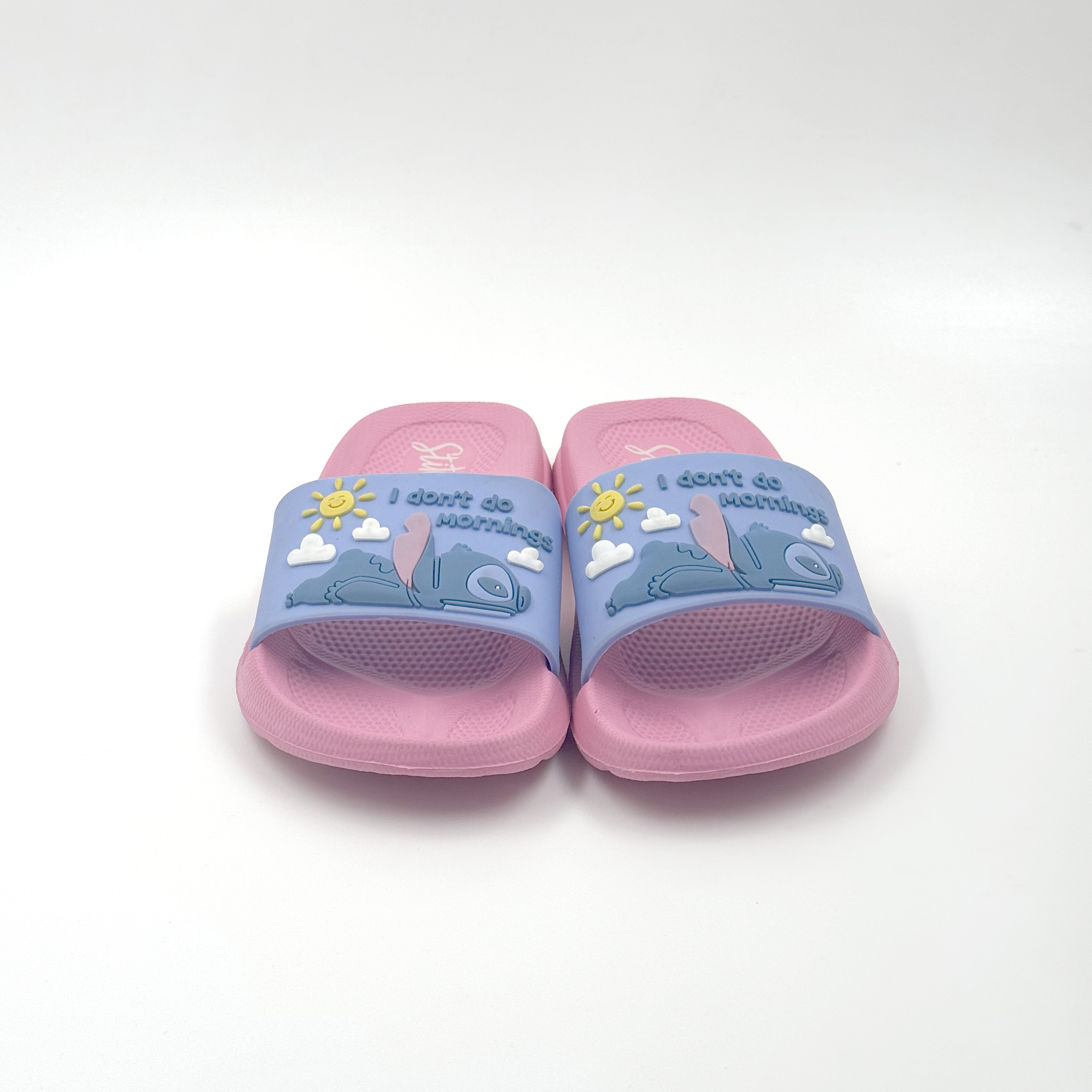 Chanclas de punto rosa y azul para niños al por mayor "No hago las mañanas"