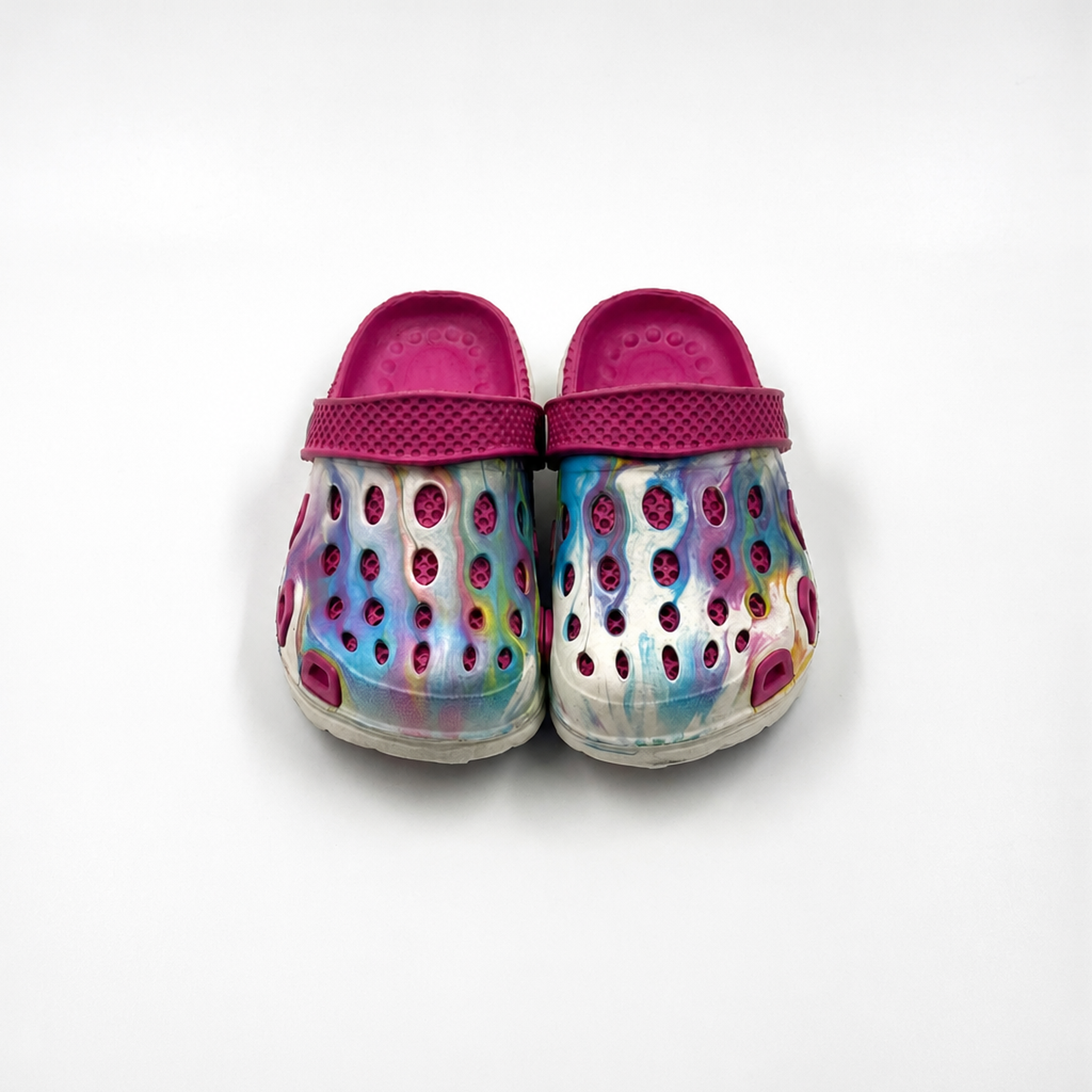 Zuecos coloridos al por mayor para niños Tie-Dye con correa rosa de EVA