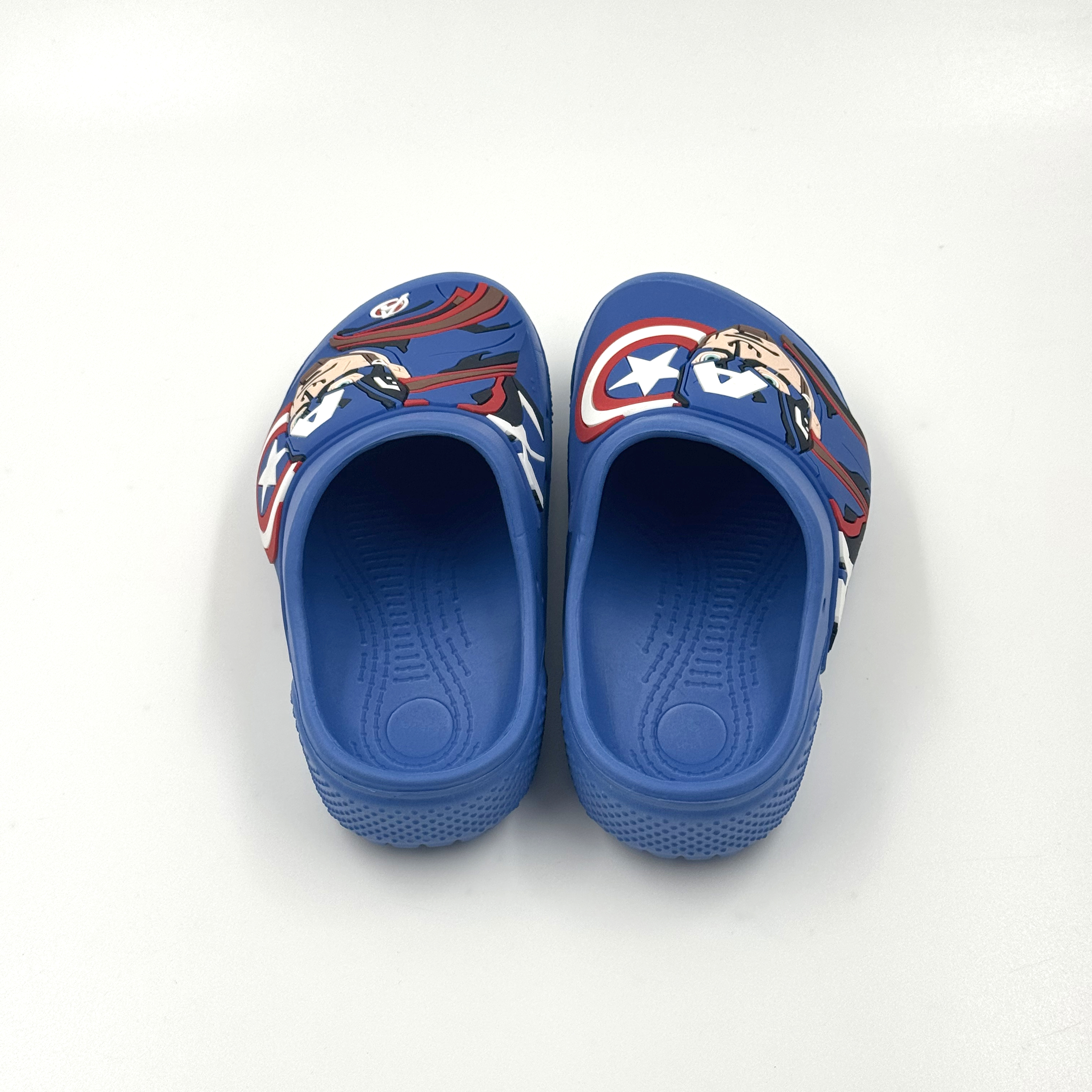 Zuecos de EVA azul Capitán América para niños a granel, zapatos de jardín de superhéroe