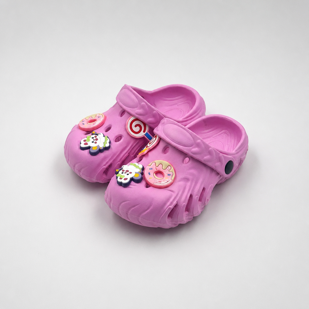 Zuecos de EVA rosa para niños con dijes de postres y dulces de Bulk