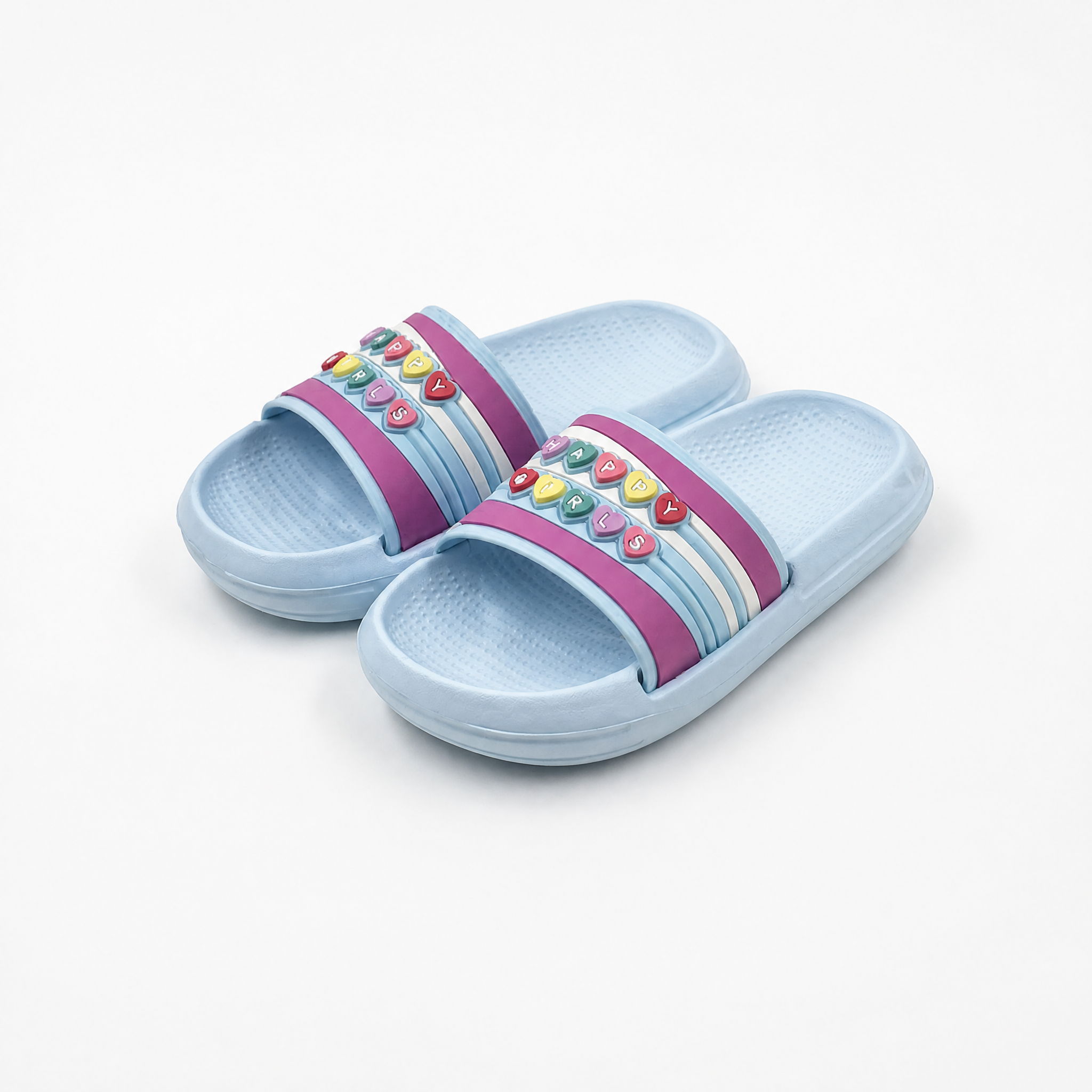 Diapositivas azules para niñas al por mayor con coloridos dijes de corazón de Happy Girls