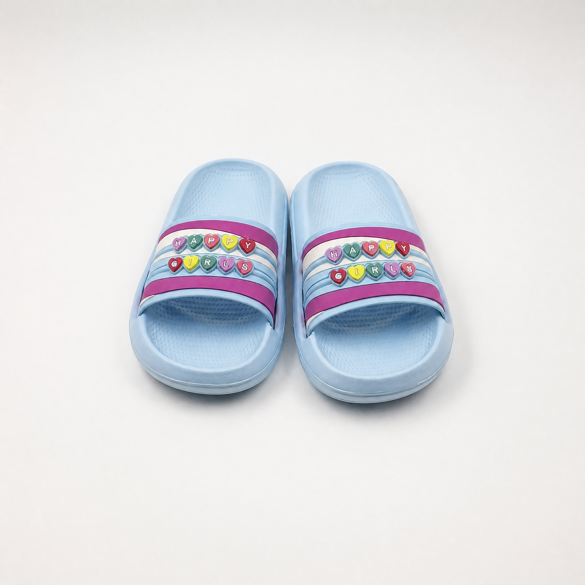Diapositivas azules para niñas al por mayor con coloridos dijes de corazón de Happy Girls