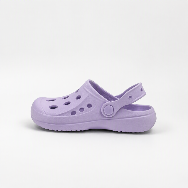 Proveedor de zapatos de jardín ligeros de zuecos EVA de lavanda para niños a granel