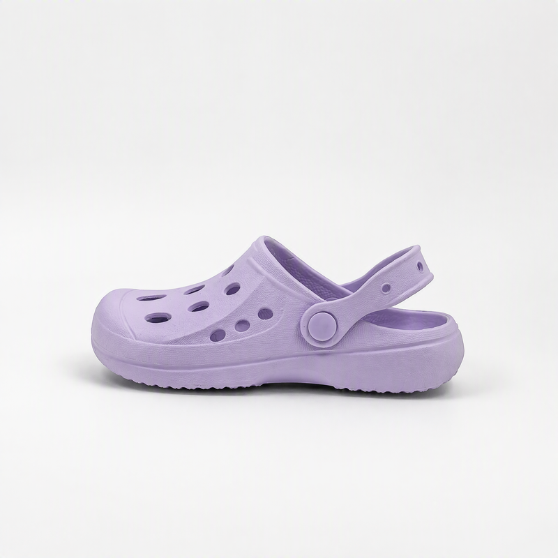 Proveedor de zapatos de jardín ligeros de zuecos EVA de lavanda para niños a granel