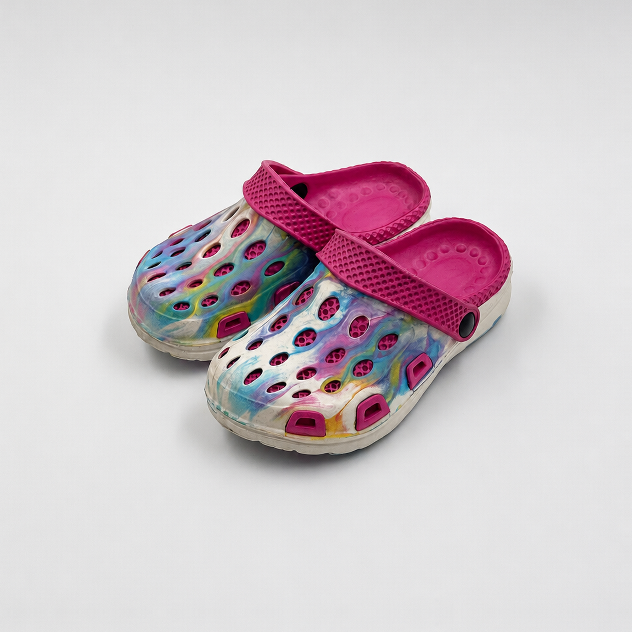 Zuecos coloridos al por mayor para niños Tie-Dye con correa rosa de EVA